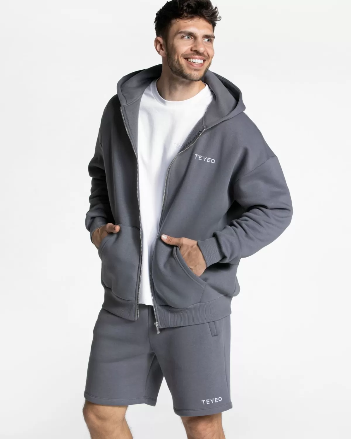 TEVEO Arrival Oversized Zip Hoodie "Graphit" Flash Sale
