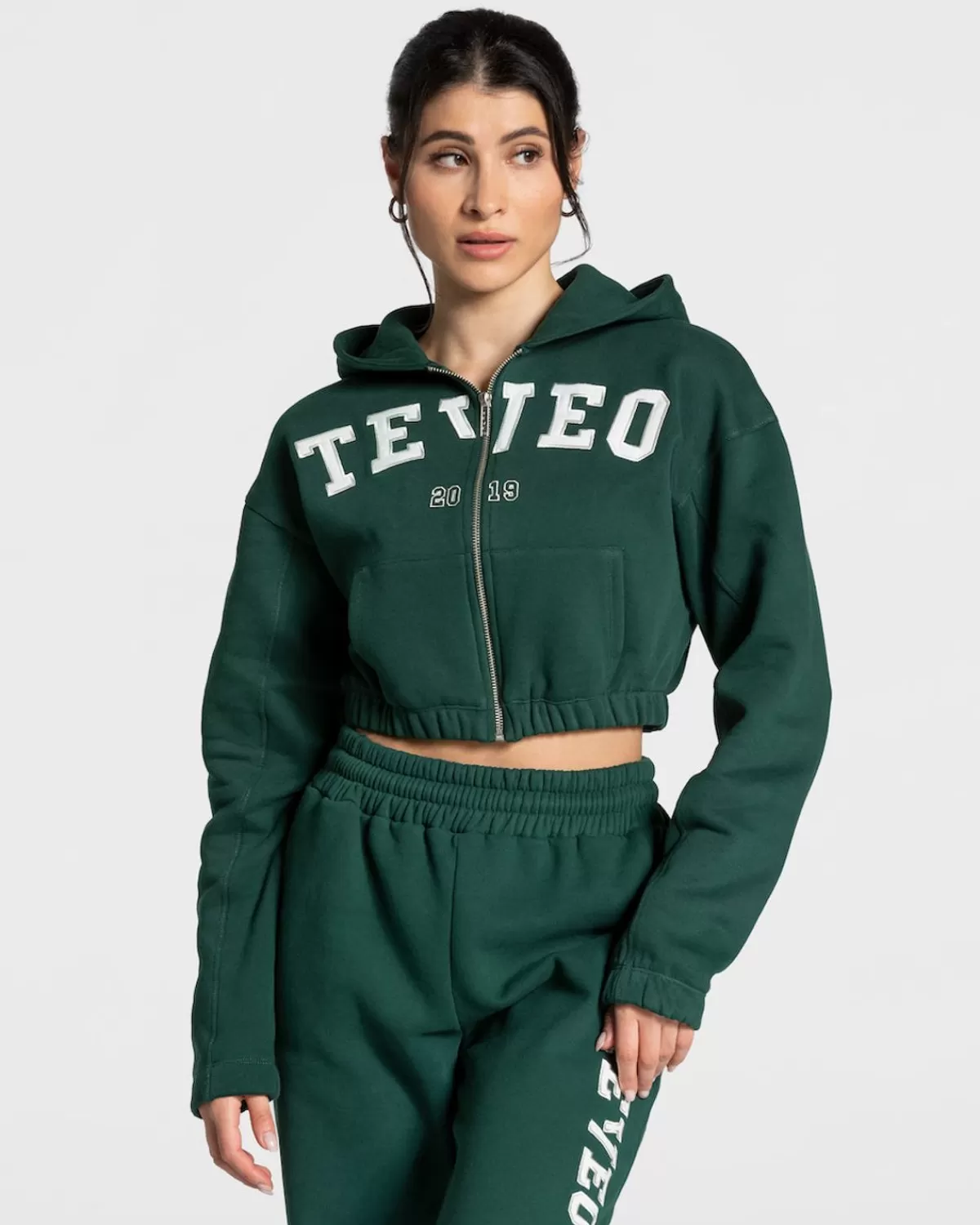 TEVEO College Zip Hoodie "Dunkelgrun" New