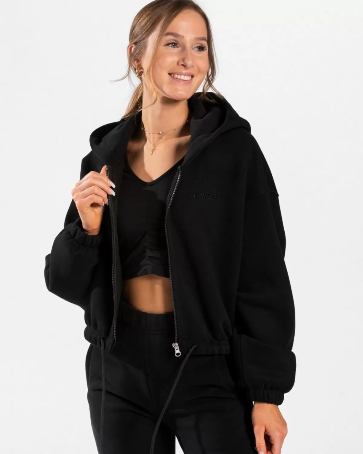 TEVEO Iconic Oversized Zip Hoodie "Schwarz" Cheap